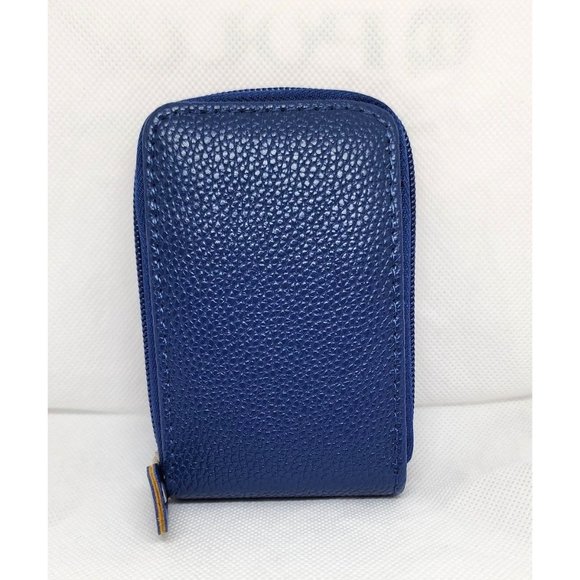 Blue Leather Mini Credit Card Case Card Slot Card Holder Wallet with ID Window - Picture 2 of 15
